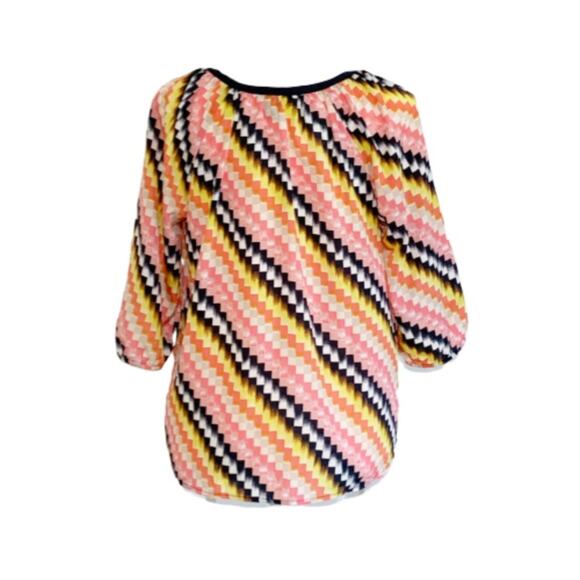 Ann Taylor Blouse Top Petite Multicolor Zig Zag 3/4 Sleeve Retro Casual Size SP - Picture 2 of 10